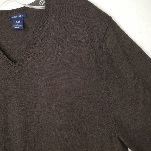 GAP Brown V-neck Merino Wool Long Sleeve Pullover Sweater Size Large - Picture 4 of 11